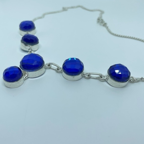 Sterling Silver Blue Faceted Gem Necklace – Artisan Made, 18” Statement - Picture 1 of 17